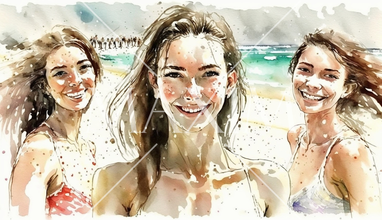 南国の島でリゾート気分の若い女友達たち