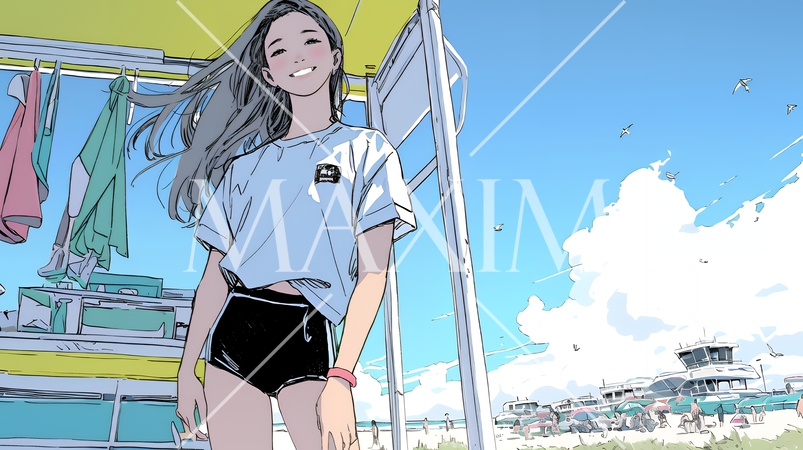 若い女性の海水浴場監視員（ライフガード）