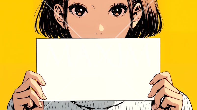 何も描いていないメッセージボードを掲げる若い女性