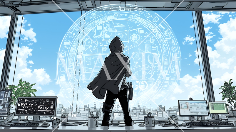 プライバシー・ポリシーやセキュリティー・ポリシーを表す堅牢な門と門番のイメージ