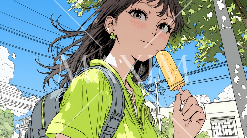 アイスキャンティを食べている若い女性