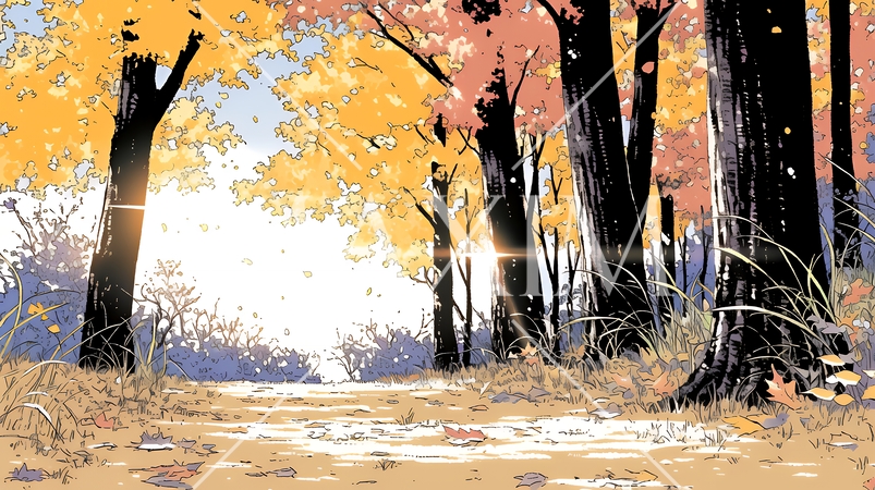 秋の紅葉の森の小径