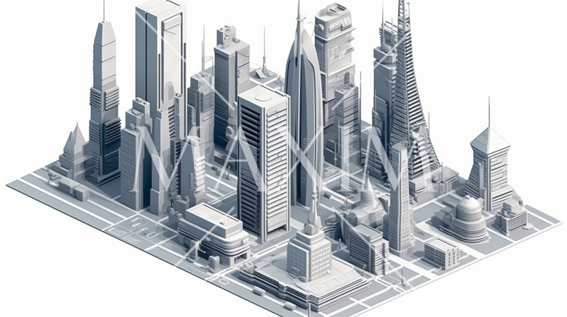 高層ビル街のモックアップ模型