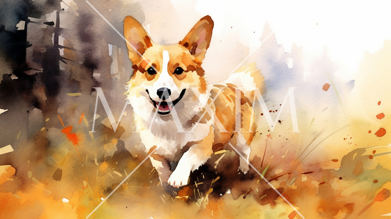 コーギー-水彩画