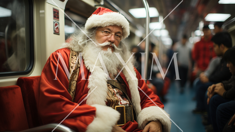 電車通勤をしているサンタクロース
