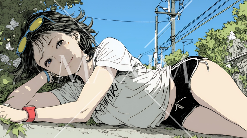 心地よさそうに地面に身を横たえる若い女性