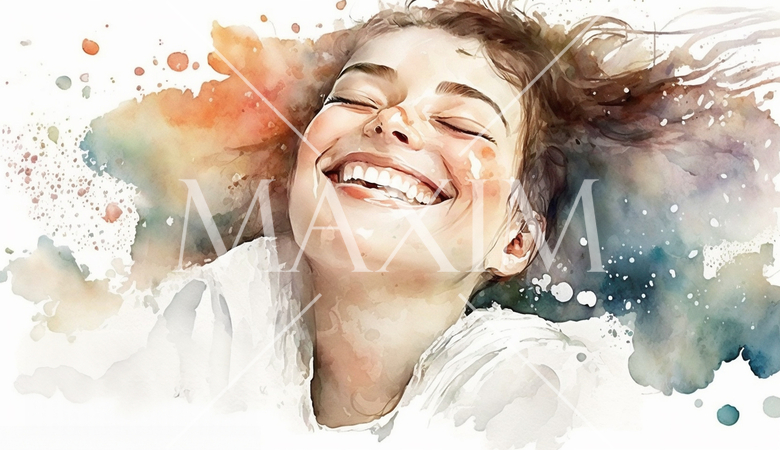 幸せそうな女性の笑顔の水彩画