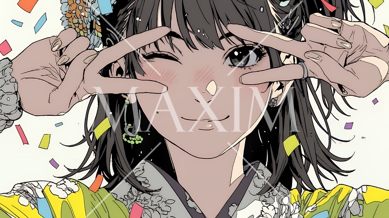 ピースサインを出している浴衣を着た若い女性