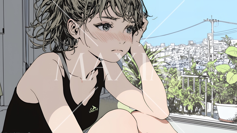 恥ずかしがって顔を赤らめている女性（異性を意識して？）