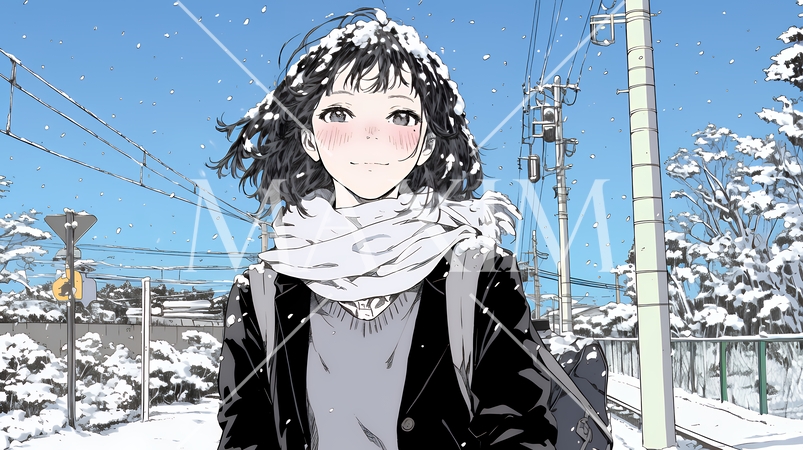 雪の日に通学する女子高生