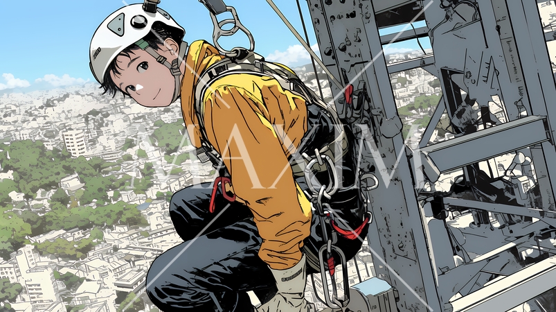 高所で作業をしている男性作業員