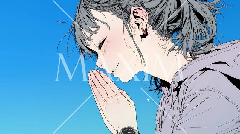 手を合わせてお祈りをしている若い女性