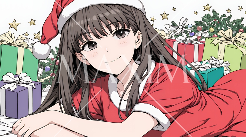 クリスマスプレゼントをたくさんもらって大喜びの若い女性