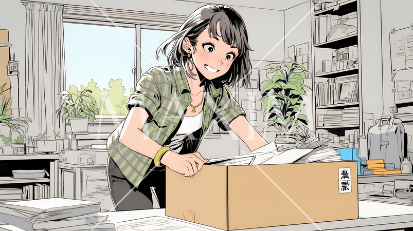 引っ越しの荷造り・荷解きをしている若い女性