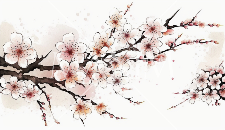 ウメの花の水彩画