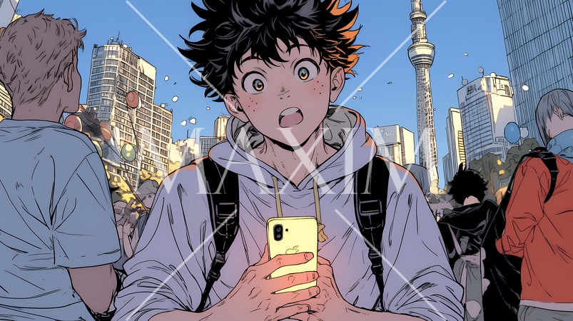 スマホの画面を見て驚いている若い男性