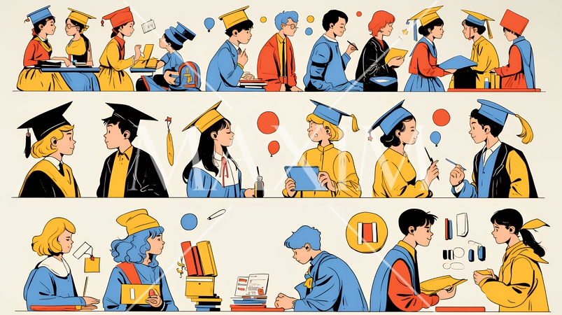 人材育成と社員研修のビジネスコンセプト｜学び成長するビジネスパーソンのイラスト素材