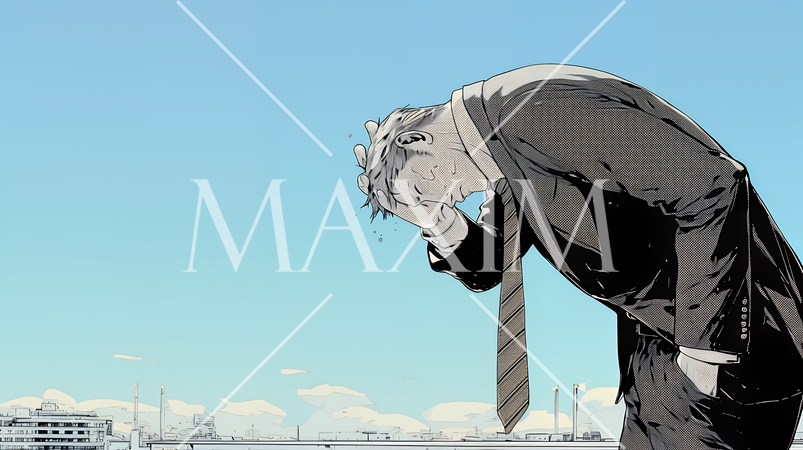 ミスやトラブルを反省してうなだれるビジネスマン｜落ち込む会社員のビジネスイメージイラスト