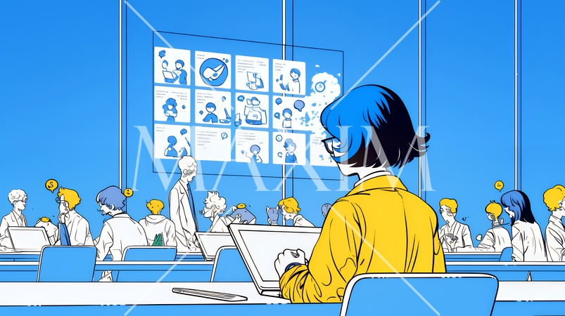 人材育成と社員研修のビジネスコンセプト｜学び成長するビジネスパーソンのイラスト素材