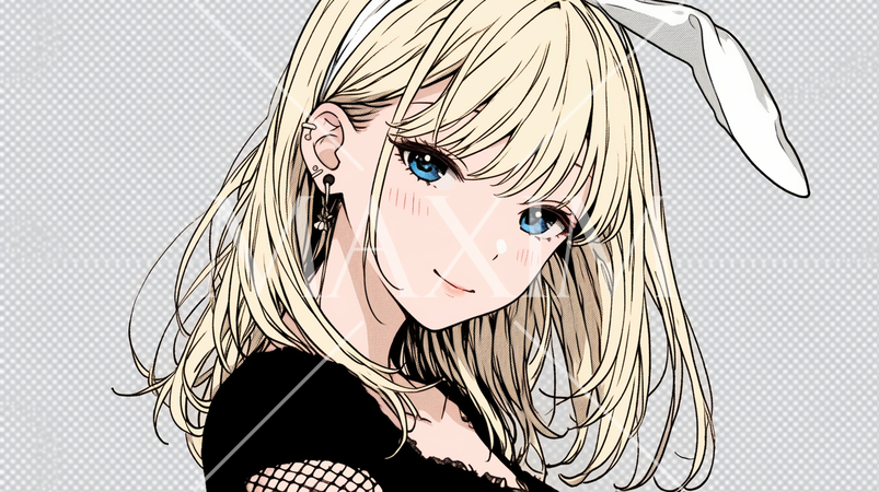 バニーガール：うさ耳コスプレで月見中