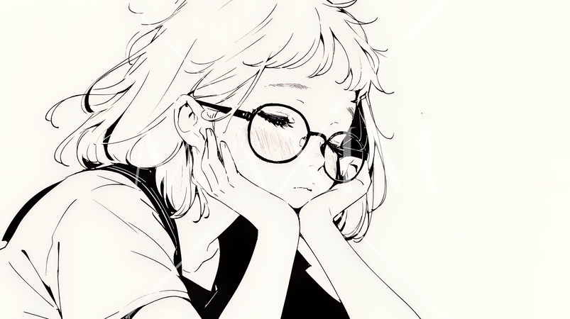 ため息をつく若い女性（シンプルな色使い）