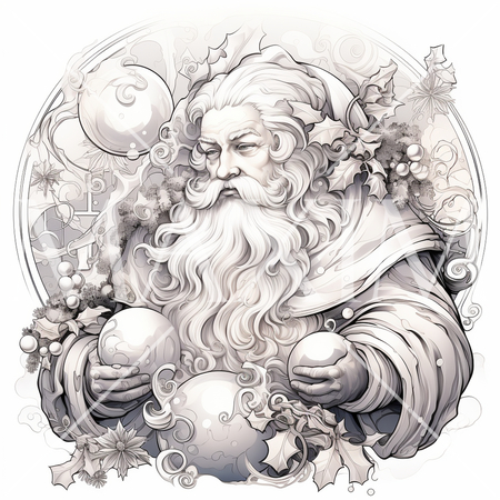 サンタクロース:白黒の線画の挿絵風