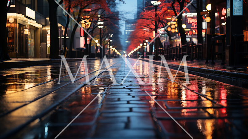 雨上りの夕暮れの街角