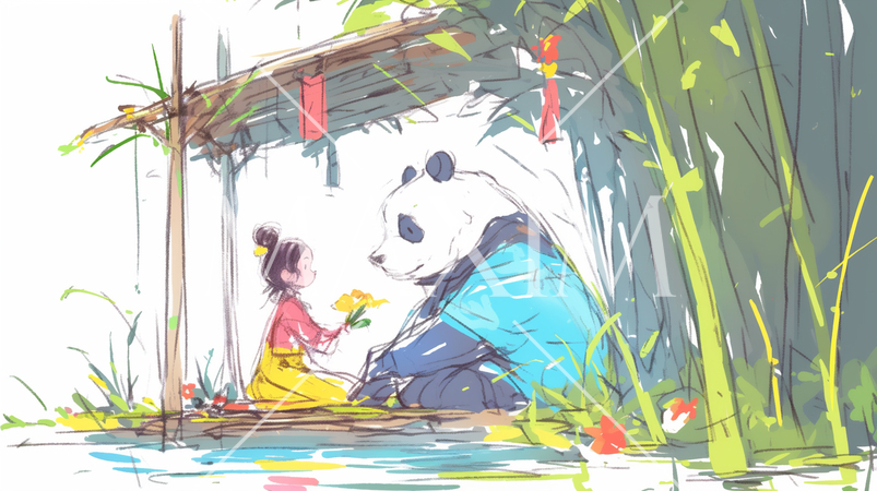 さようなら・元気でね！わたしたちのパンダ（クレヨン＋水彩画風）