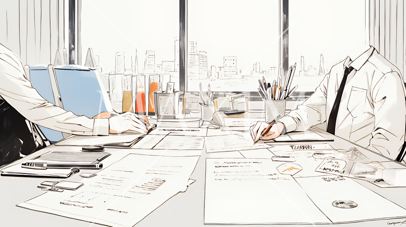 社内の打合せ・会議・ミーティング（シンプルな色使い）