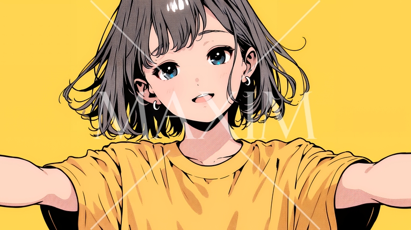 両手を広げて歓迎・驚きの仕草をしている若い女性