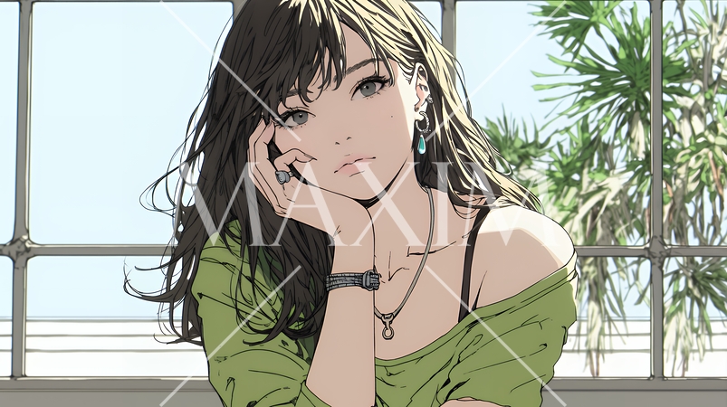 考え事をしている若い女性