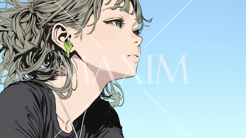 じっと遠くを見つめている若い女性