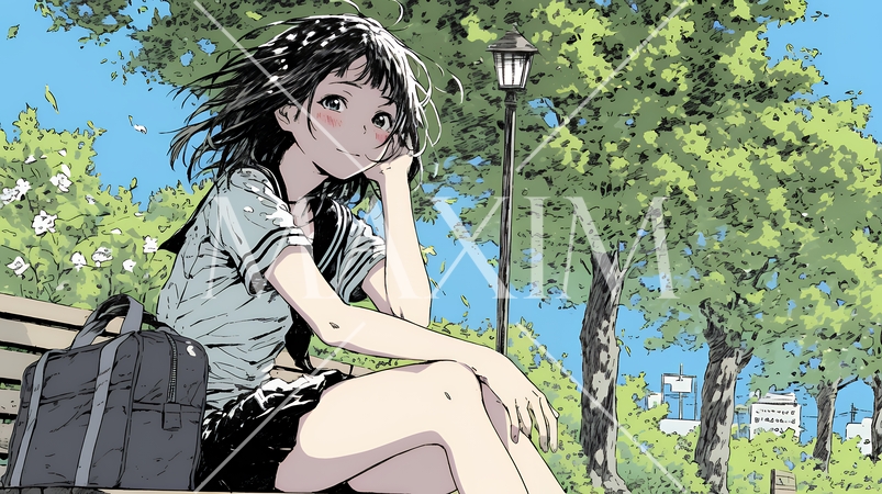 公園のベンチでひとり静かにくつろぐ若い女性