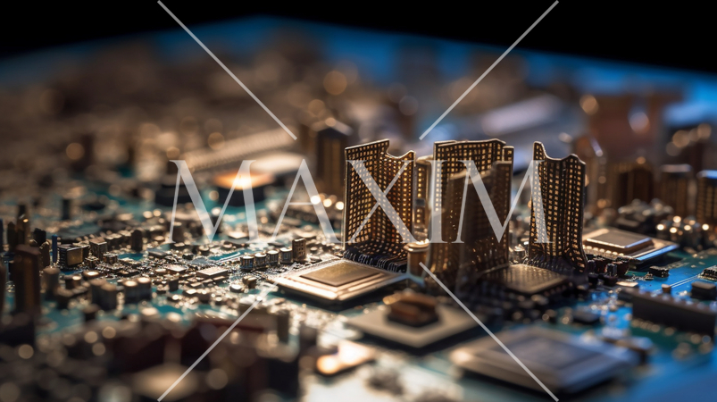 コンピュータ基板を擬似的に街並みに見立てたイメージ背景画像：精緻CG画像