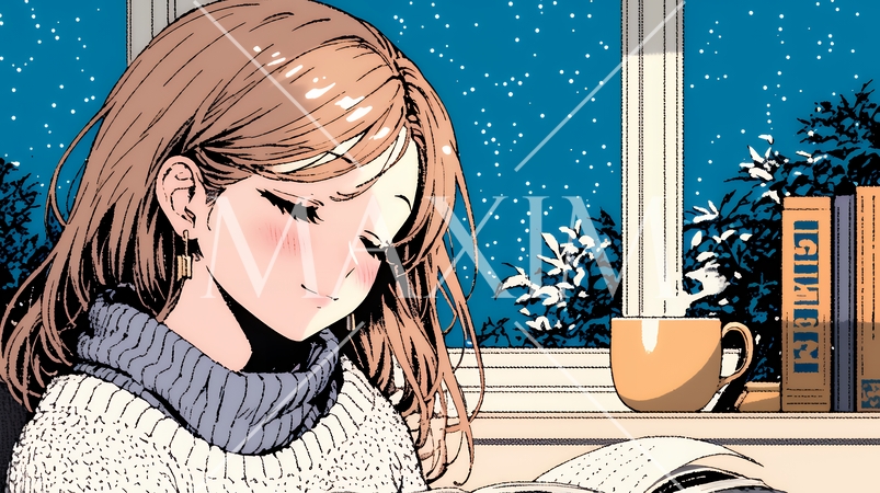 資料（本）を読みながら、うとうと眠ってしまう若い女性