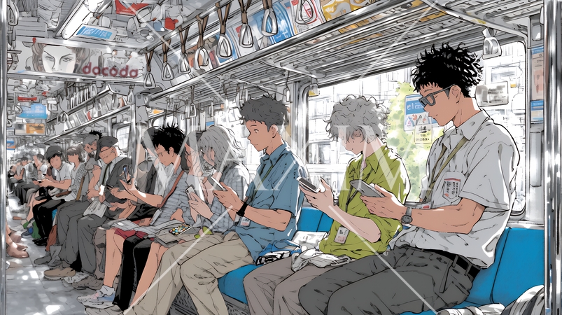 電車に乗車している全員がスマホをいじっている