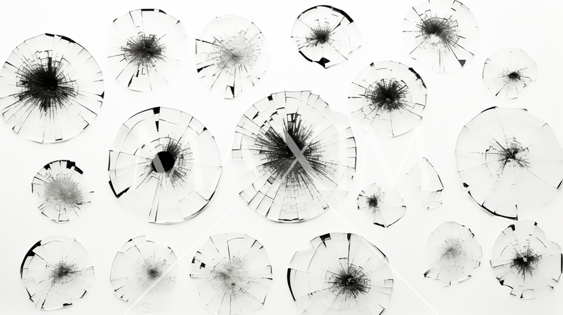 弾痕：ガラスに命中した銃弾の跡