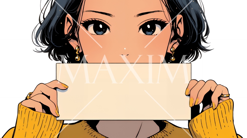 何も描いていないメッセージボードを掲げる若い女性