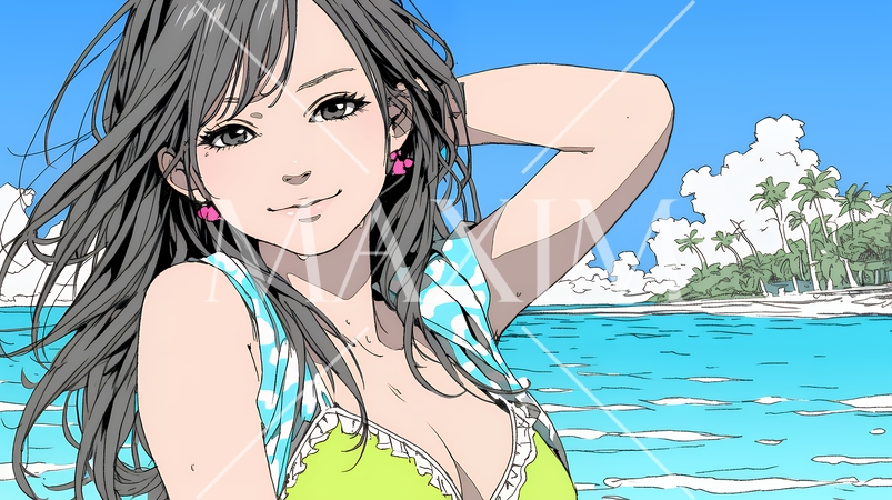 ビーチリゾートを旅行中のビキニ姿の若い女性