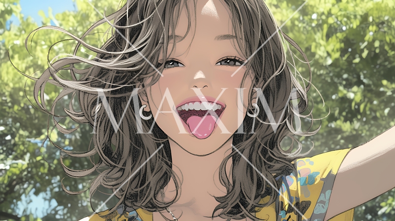 舌を出して陽気におどけている若い女性