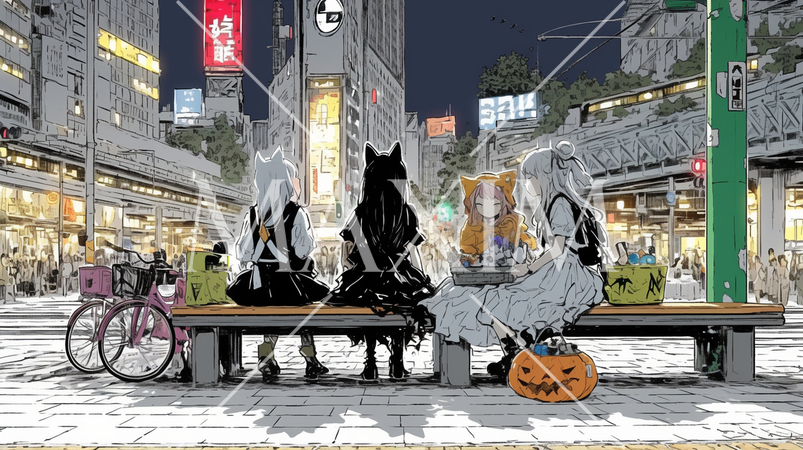 ハロウィンイベントに参加するために待機中の女の子たち