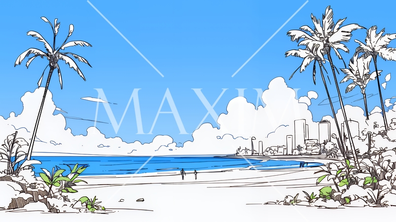 夏のビーチの風景（シンプルな色使い）