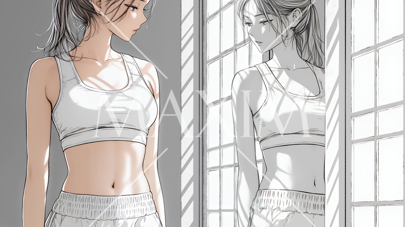 ウェストライン（腰回り）をチェックしている女性