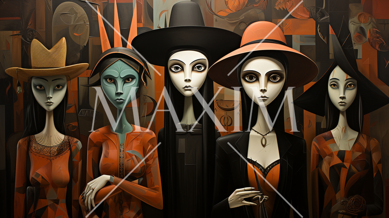 キュービズムな表現のハロウィンパーティ