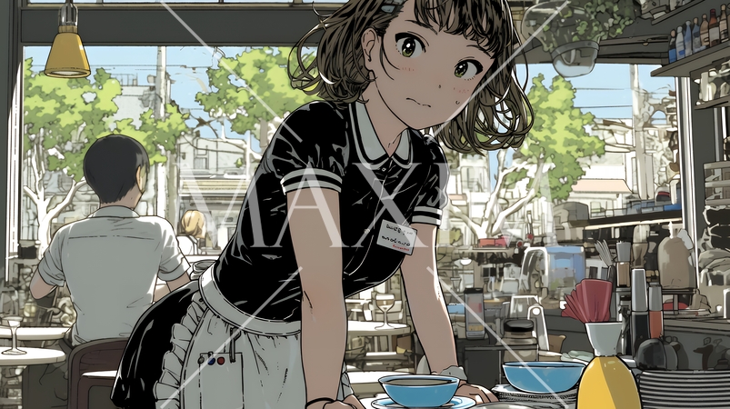 カジュアルレストランで働いている若いウェイトレス