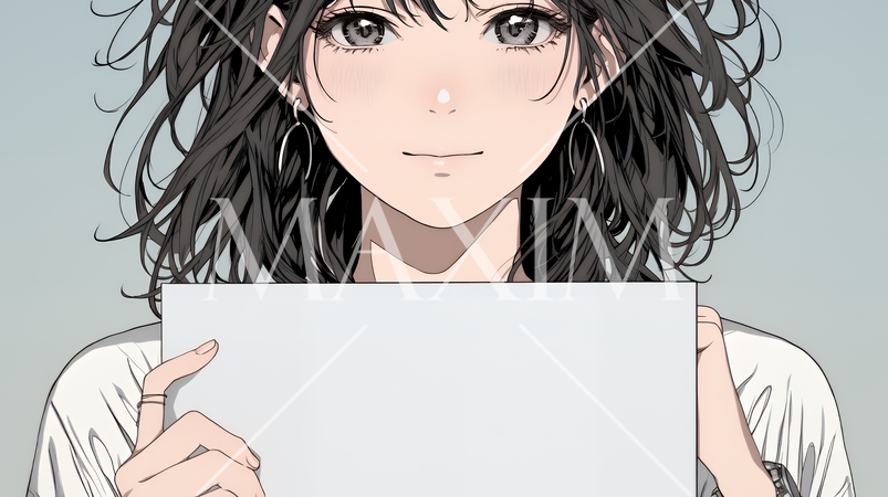 何も描いていないメッセージボードを掲げる若い女性