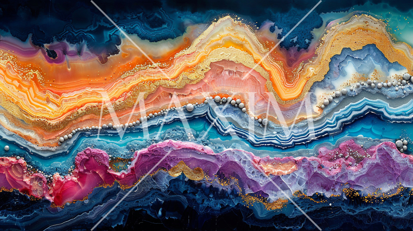 青とオレンジの入ったビビットで鮮やかな大理石の背景