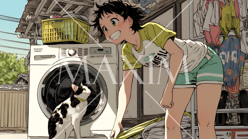 洗濯をしている若い女性