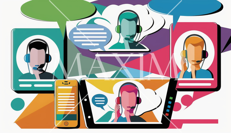 仕事のコミュニケーション：メールのやり取り、電話、ビデオ会議。