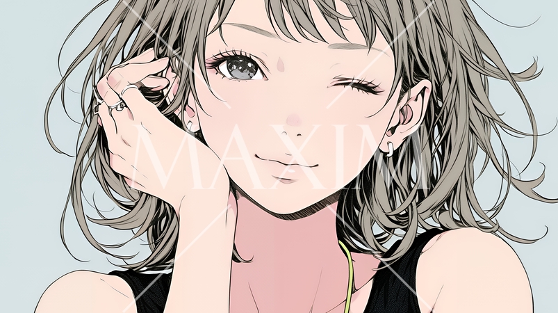 楽：リラックスした顔をしている若い女性